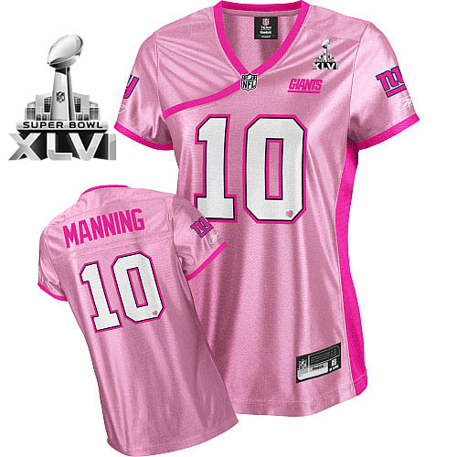Giants #10 Eli Manning Pink Women's Be Luv'd Super Bowl XLVI Stitched NFL Jersey - Click Image to Close